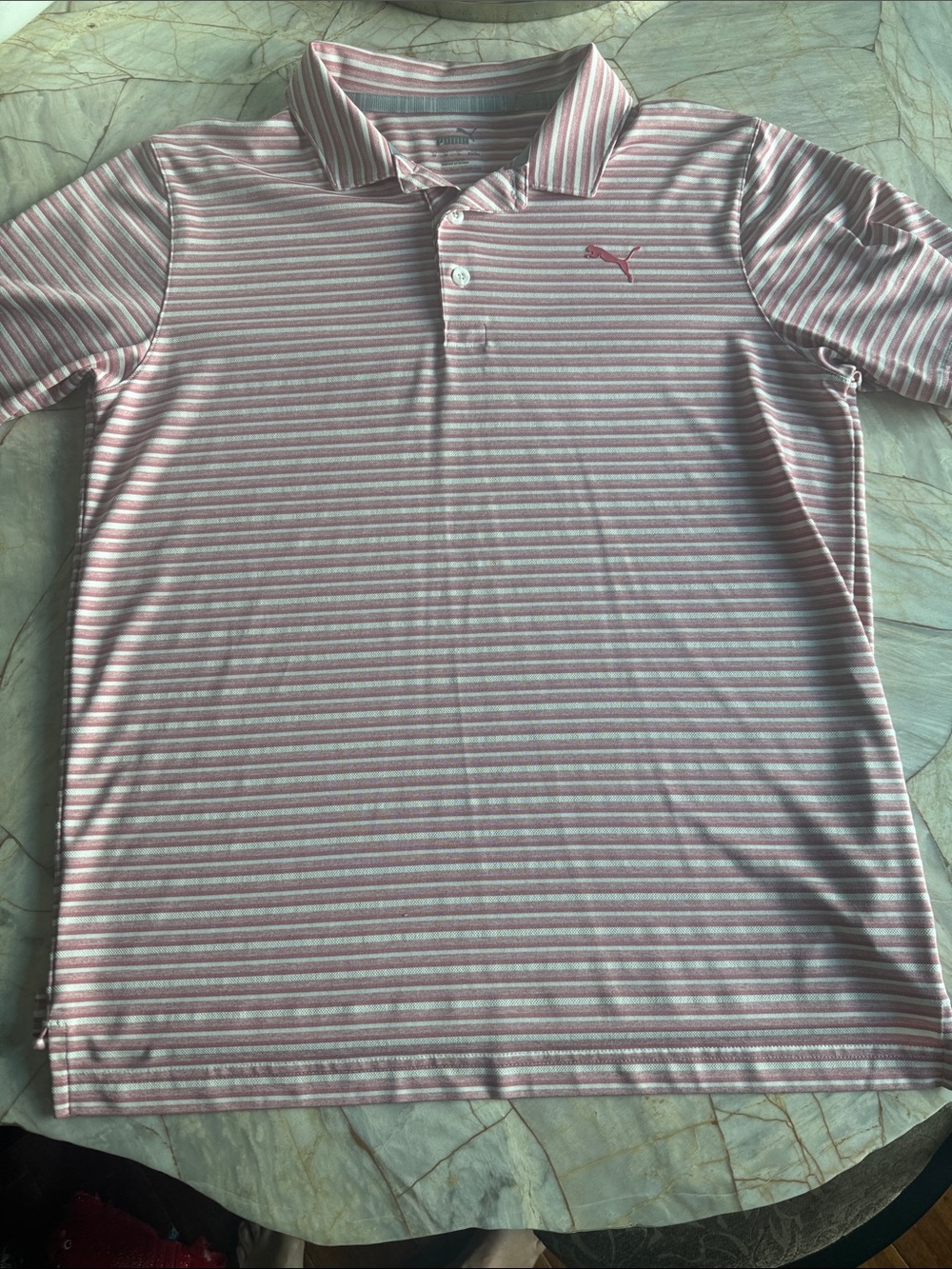 Puma Men’s Pink and White Striped Polo Shirt